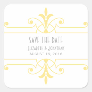 Adesivo Quadrado Rico amarelo v2 Ornamental Save the Date Stickers