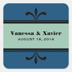Adesivo Quadrado Rico Azul/Jade Palhetas de Casamento