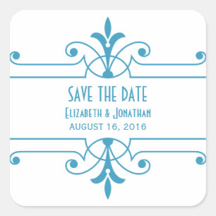 Adesivo Quadrado Rico azul v2 Ornamental Save the Date Stickers