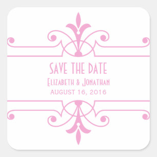 Adesivo Quadrado Rico cor-de-rosa v2 Ornamental Save the Date Stick