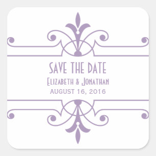 Adesivo Quadrado Rico roxo v2 Ornamental Save the Date Stickers