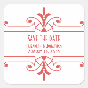 Adesivo Quadrado Rico vermelho v2 Ornamental Save the Date Stickers