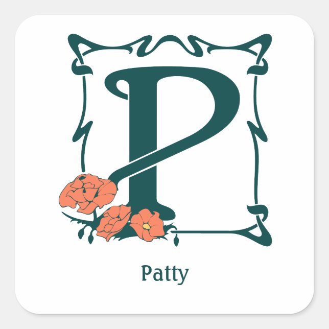 Adesivo Quadrado Rico vintage art nouveau letra P (Frente)