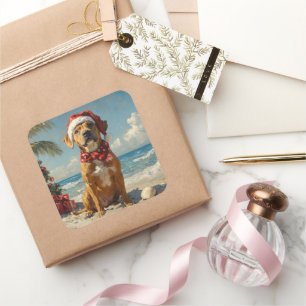 Adesivo Quadrado Ridgeback Dog Christmas Vintage Beach
