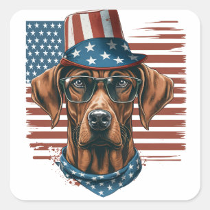Adesivo Quadrado Ridgeback rodesiano 4 de julho Patriótico