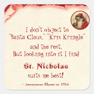 Adesivo Quadrado Rima 1914 de Papai Noel Kris Kringle São Nicolau
