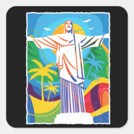Adesivo Quadrado Rio de Janeiro Cristo Redentor Brasil Colorido