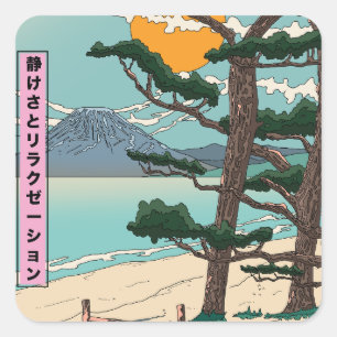 Adesivo Quadrado Rio japonês de calma e relaxamento.