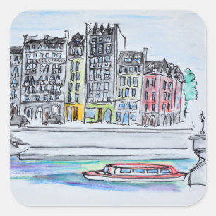 Adesivo Quadrado Rio Sena Ile Saint-Louis, Paris