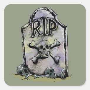 Adesivo Quadrado RIP Watercolor Gravestone ou Tombstone