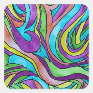 Adesivo Quadrado Ritmo de Cor - Arte Abstrata em Aquarela Pintada à