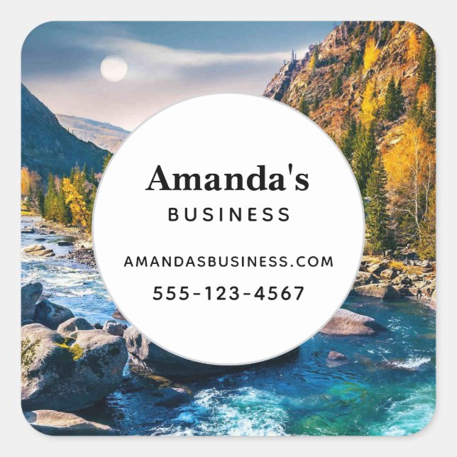 Adesivo Quadrado River and Mountain Scenic Photo Business (Frente)