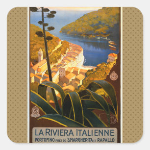 Adesivo Quadrado Riviera Italiana Europa Itália Cartaz de Viagem
