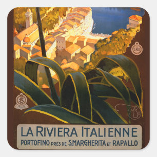 Adesivo Quadrado Riviera Italiana Europa Itália Cartaz de Viagem