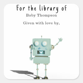 Adesivo Quadrado Robô 3D - ex-libris de chá de bebê