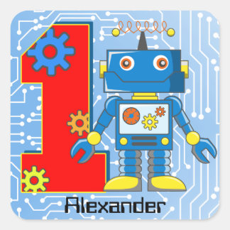 Adesivo Quadrado Robô de primeiro aniversario personalizado