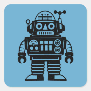 Adesivo Quadrado Robô Inspirado no Estilo Retro de Meados do Século