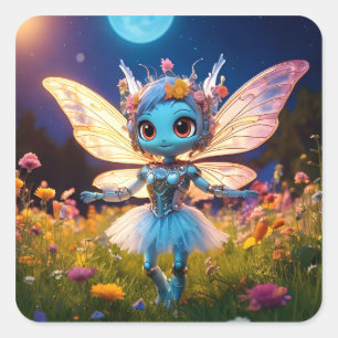 Adesivo Quadrado Robô Pixie Bailarina Dançando nos Flores Silvestre