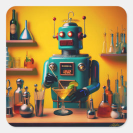 Adesivo Quadrado Robô Retro Futurista ROBIA 12J2 Mixologista