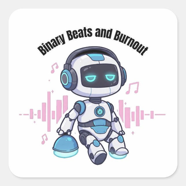 Adesivo Quadrado Robot Binary Beats e Burnout (Frente)