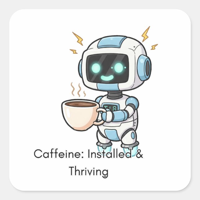 Adesivo Quadrado Robot Caffeine: Instalado e emocionante (Frente)