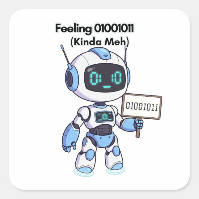 Adesivo Quadrado Robot Feeling 01001011 (Kinda Meh) (Frente)