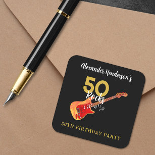 Adesivo Quadrado Rock and Roll 50th Festa de aniversário