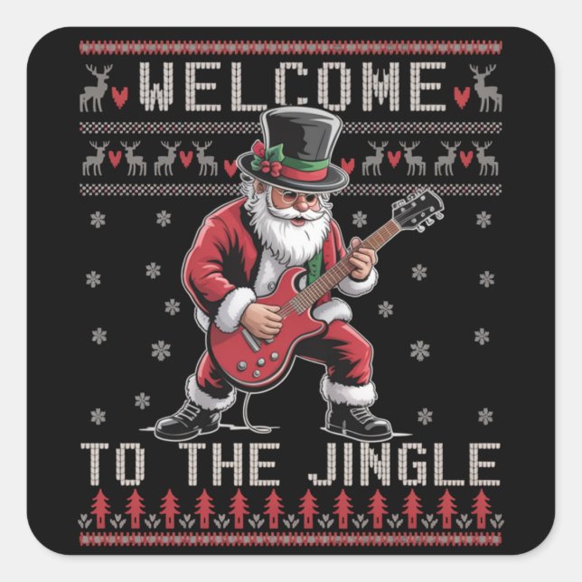 Adesivo Quadrado Rock n Roll Christmas Rocker Santa Ugly Christmas  (Frente)