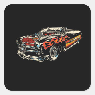Adesivo Quadrado Rockabilly - Hotrod Car Flames - neg