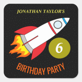 Adesivo Quadrado Rocket espacial para o Aniversário das Crianças da