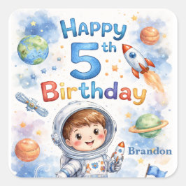 Adesivo Quadrado Rocket ship birthday Space Planets Boy Stars