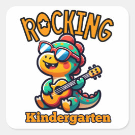 Adesivo Quadrado Rocking Kindergarten Dinosaur with guitar