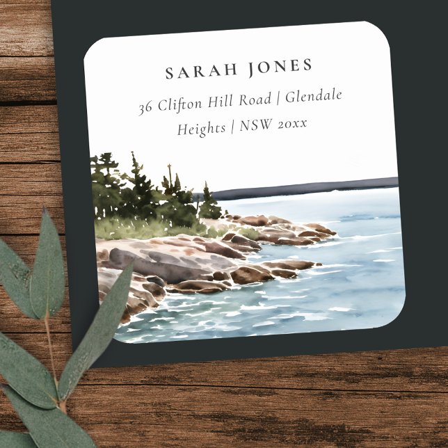 Adesivo Quadrado Rocky Pine Mountain Watercolor Endereço de navegaç (Criador carregado)