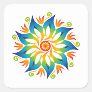 Adesivo Quadrado Roda Arco-Íris com Flor de Mandala Colorida