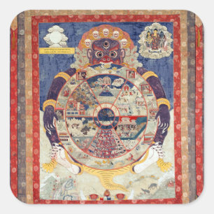 Adesivo Quadrado Roda da Vida Arte Budista Tibetana