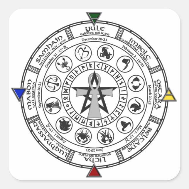 Adesivo Quadrado Roda do Ano Zodiac Sabbats Runes (Frente)
