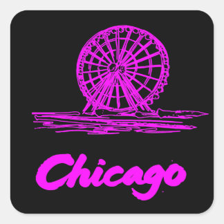 Adesivo Quadrado Roda-gigante do Chicago Navy Pier Neon Rosa