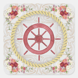 Adesivo Quadrado Roda Náutica e Roseado Floral
