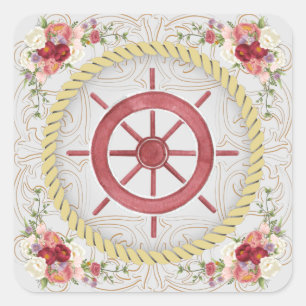 Adesivo Quadrado Roda Náutica e Roseado Floral