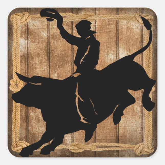 Adesivo Quadrado Rodeo Bull Riding Silhouette (Frente)
