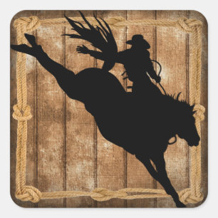 Adesivo Quadrado Rodeo Cowboy Horse Bronco Silhouette