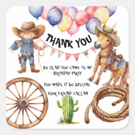 Adesivo Quadrado Rodeo Cowboy Thank you Party Stickers