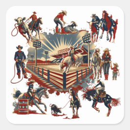 Adesivo Quadrado Rodeo Ocidental Arena Cowboy Cowgirl Eventos Rodeo