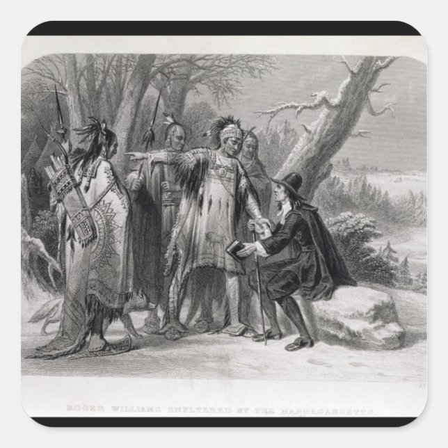 Adesivo Quadrado Roger Williams abrigado pelos Narragansets (Frente)