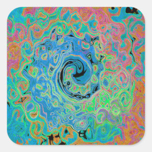 Adesivo Quadrado Rolha de Abstrato com rolha azul de aquarela com r