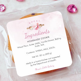 Adesivo Quadrado Rolo de Ingrediente Rosa Elegante em Aquarela