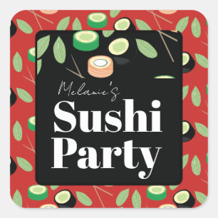 Adesivo Quadrado Rolos de Aniversário de Sushi