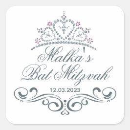 Adesivo Quadrado Rolos de cinza azul, Logotipo Tiara Bat Mitzvah