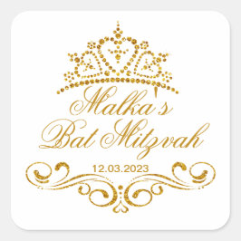 Adesivo Quadrado Rolos Dourados, Logotipo Tiara Bat Mitzvah