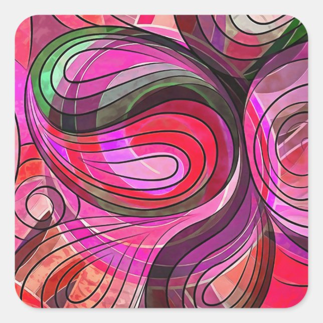 Adesivo Quadrado Romã E Doodle De Granito Com Linhas Pretas (Frente)